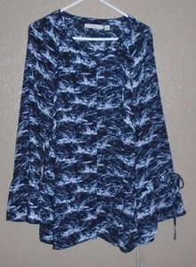 Sejour schwarz blau gebrochen Pinselstrich Print Langarm Knopfleiste Bluse Plus 20W - Bild 1 von 12