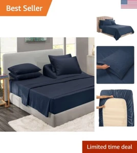 Elegant Flex Top King Microfiber Bedding Set - 1800 Thread Count Navy Blue - Picture 1 of 6