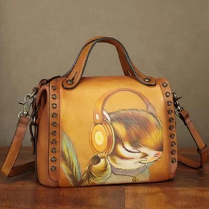 Genuine Leather Purse and Handbag for Women Hand painted Crossbody Shoulder Bag - Picture 1 of 9