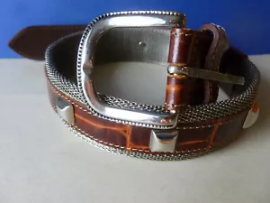 Gürtel Dame LINEA PELLI Krokusleder BRAUN Metall LINK Gürtel XS Italien - Bild 1 von 5