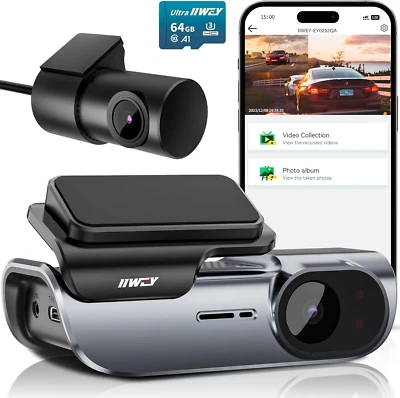 IIWEY EY02 4K Dual Dash Cam with Front and Rear, Built-In 5GHz WiFi - Image 1 of 4