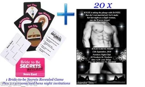 BRIDE TO BE SECRETS REVEALED GAME AND 20 PERSONALISED HENS NIGHT INVITATIONS - Picture 1 of 5