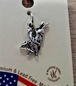 3D 7x15mm Small Bull Rider Rodeo Sterling Silver Charm - Picture 1 of 3