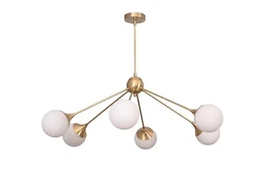 6 Light Globe Mid Century Brass Sputnik chandelier light Fixture - Picture 1 of 7