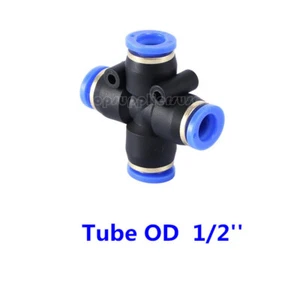 5pcs Pneumatic Cross Union Push In To Connect Fitting Tube OD 1/2 Quick Release - Picture 1 of 2