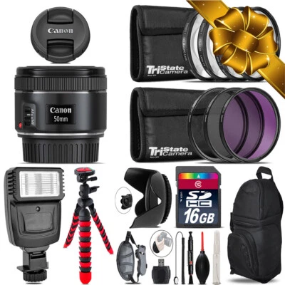 Canon EF 50mm f/1.8 STM Lens + Flash +  Tripod & More - 16GB Accessory Kit - Image 1 of 4