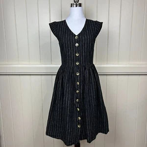 Princess Highway Mini Dress Pinafore Women's Size 8 Black Striped Buttons Linen - Picture 1 of 12