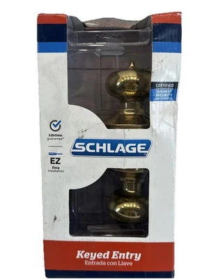 Schlage Keyed Entry Plymouth Design Bright Brass F51 V PLY 505 605 2 pack - Image 1 of 4