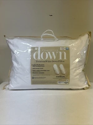 Almohada Charter Club de plumón blanco de densidad media, estándar/queen Foto 1 de 4