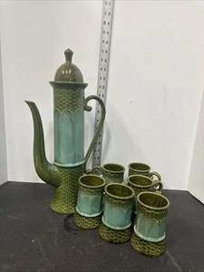 Set da tè caffè vintage Norleans GIAPPONE 6 tazze e urna alta con coperchio Teal MCM tessuto #D10 - Foto 1 di 11