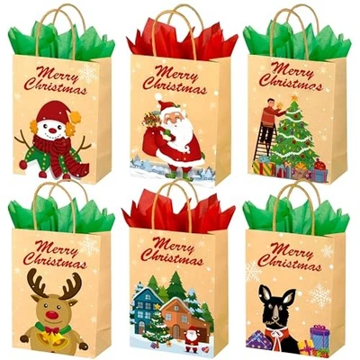  Pack de 24 Bolsas Pequeñas de Regalo de Navidad con Pañuelos, Bolsas de Golosinas Reutilizables con  Foto 1 de 4