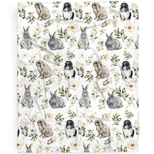 Rabbits Bunny Blanket Gift for Boys Girls, Floral Rabbits Throw Blanket Gifts... - Picture 1 of 7