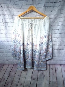 BNWT Peacocks White & Pastel Patterned Bardot Off The Shoulder Top Boho Size 14 - Picture 1 of 9