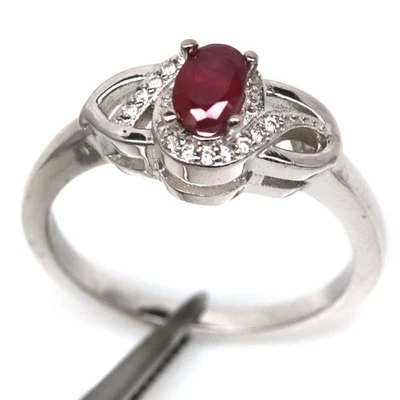 Thai Handmade 4 x 6 mm. Red Ruby & White Zircon Birthstone Ring Size 8 - Image 1 of 4