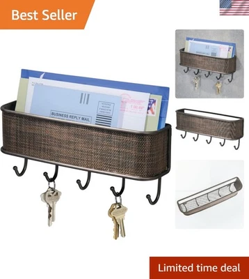 Organizador de correo y llaves de bronce con 5 ganchos - Solución duradera de montaje en pared, 10,5" Foto 1 de 4