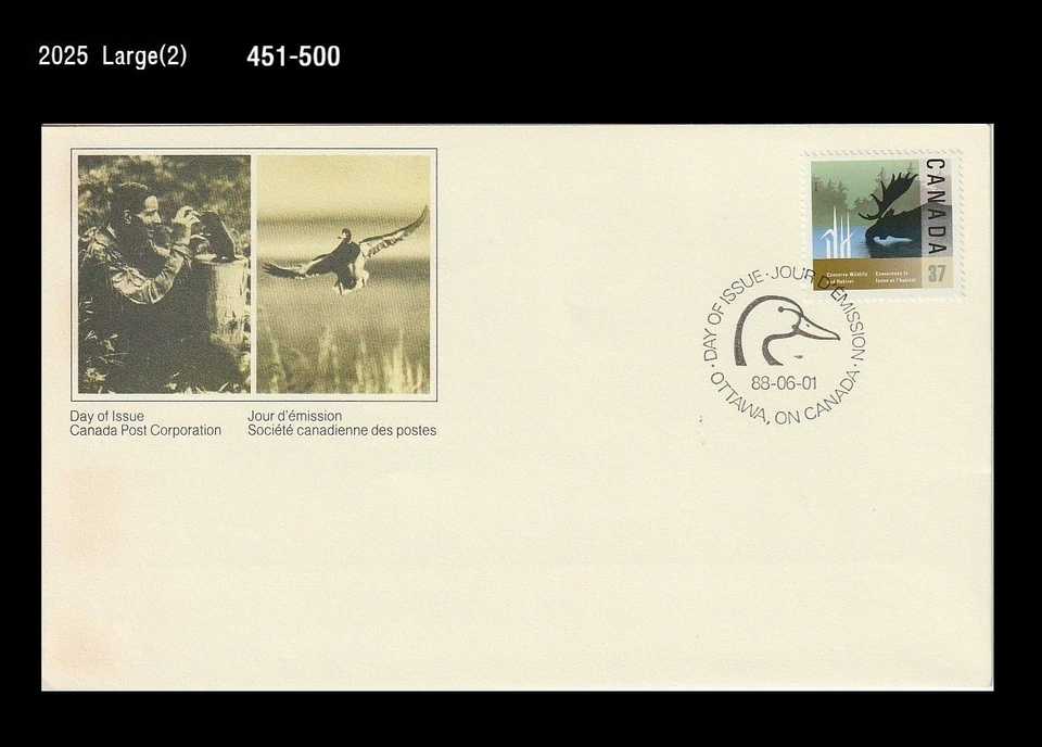 Pájaro, vida silvestre, bosque, naturaleza, ciervo, Canadá 1988 FDC, cubierta Foto 1 de 1