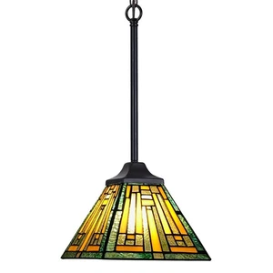 Tiffany Pendant Lights Fixtures Mission Style 1 Light Green Stained Glass Kit... - Picture 1 of 7