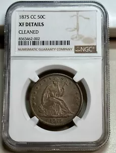 1875-CC SEATED LIBERTY HALF DOLLAR NGC XF DETAILS KEY TYPE CARSON CITY - Picture 1 of 4
