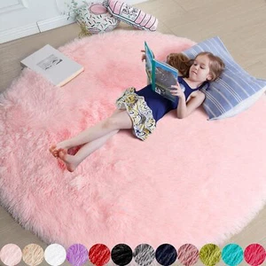 Pink Round Area Rugs 7Ft Bedroom Decor,Fluffy Large Circle Rug for Living Room - Picture 1 of 9