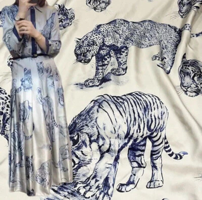 Famous Designer Satin Silk 100% Italian Fabric For Dress Shirt Price ONE YARD - Image 1 of 4