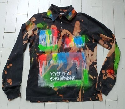 VIVIENNE WESTWOOD Long Sleeved Polo SHIRT Size L CUSTOMISED - PUNKY MULTICOLOUR - Image 1 of 4