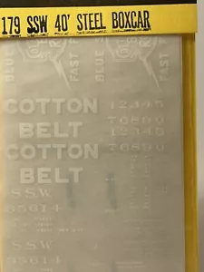 CDS Lettering Dry Transfers HO Scale #179 SSW COTTON BELT 40' Boxcar New NOS - Picture 1 of 4