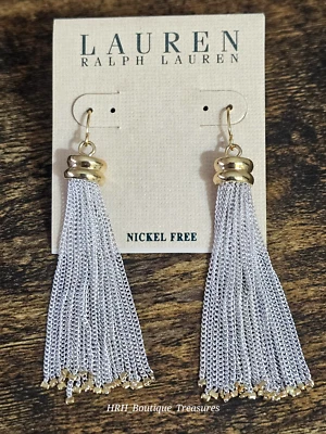 Pendientes colgantes vintage Lauren Ralph Lauren cadena dos tonos borla 2,5" nuevos con etiquetas Foto 1 de 4