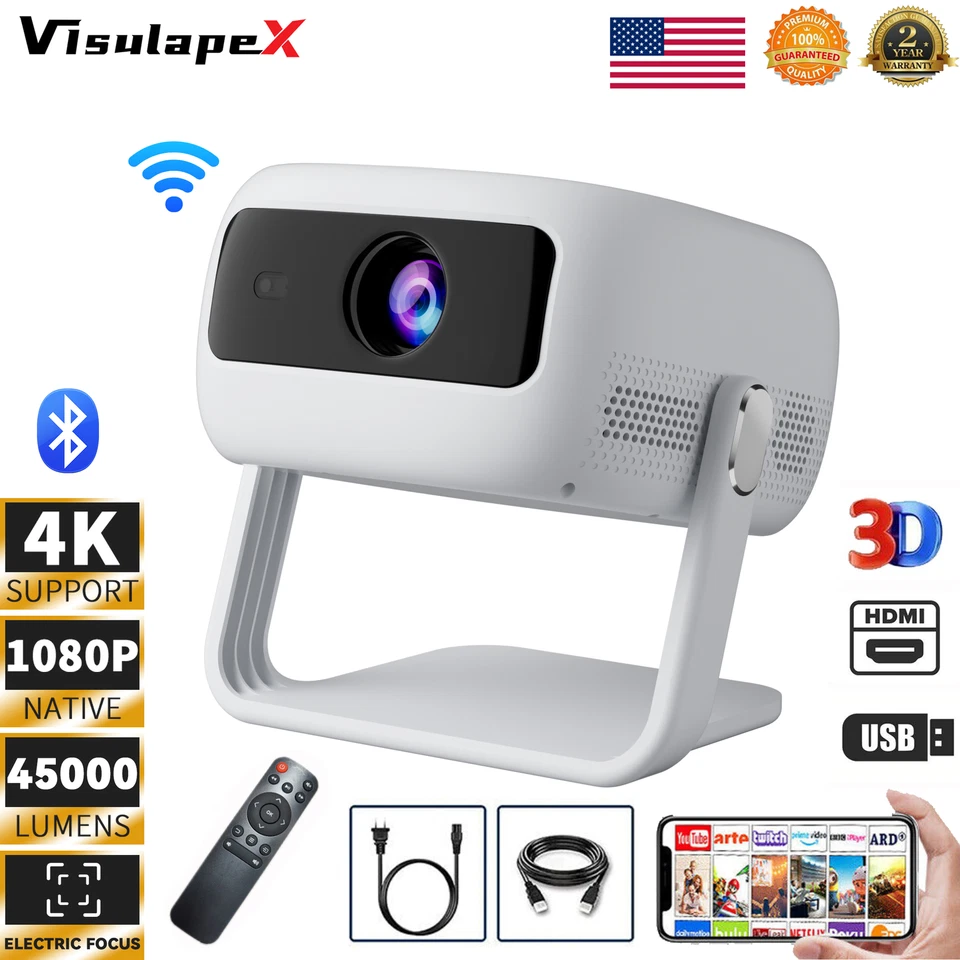 4K Projector 45000LMS 1080P 3D 5G WiFi Bluetooth Video Home Theater 230" Display - Image 1 of 4