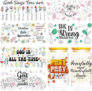 UV DTF Cup Wrap 16 OZ - 8 Sheets Bible Flower Theme UV Transfers for Glass, Bibl - Picture 1 of 6