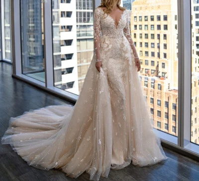 Luxury Mermaid Wedding Dresses Detachable Train Embroidered V-Neck Bridal Gowns - Image 1 of 4