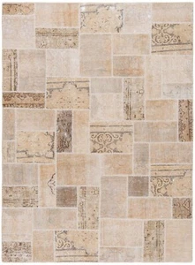 Patchwork Handgeknüpfter Perserteppich 240x175 cm-Orient,Carpet,Rug,Vintage,Beig - Picture 1 of 8