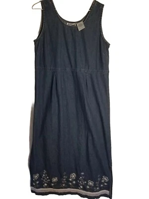 Vestido Denim De Colección Erika&Co Mujer Cambio Modesto Azul Bordado Talla M Cottage Core Foto 1 de 4