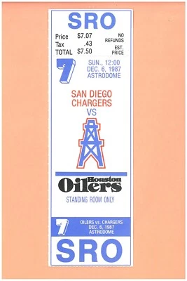 Kellen Winslow FINAL TD catch 12-6-1987 ticket San Diego Chargers Houston Oilers - Image 1 of 2