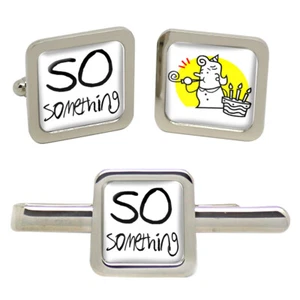 50 Something Square Cufflinks and Tie Clip Set - Picture 1 of 5