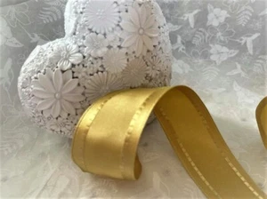 SMOOTH RICH GOLD embroidered 'style' stitch - Luxury Wire Edge Ribbon LAST STOCK - Picture 1 of 2