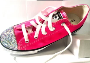Customized Size 3 Girls Converse Shoes Blingy Hot Pink - NEW - Picture 1 of 6