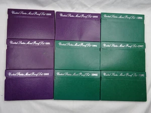 1990-1998 Lot of 9 US Mint Proof Sets 45 Coins OGP Complete Sets - Picture 1 of 10