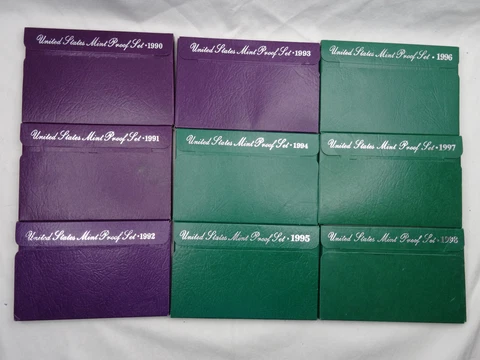 1990-1998 Lot of 9 US Mint Proof Sets 45 Coins OGP Complete Sets Cover
