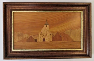 VINTAGE Jacques Rosenfeld Church & Country Wood Marquetry Wall Art - SIGNED - Picture 1 of 8