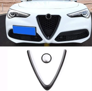 Parrilla delantera cromada ABS estilo fibra de carbono decoración marco moldura 2 piezas para Alfa Ro - Imagen 1 de 8