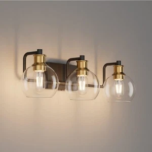 Black Gold Vintage Bathroom Vanity Light Fixtures Over Mirror Glass Globe - Picture 1 of 7