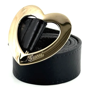GUCCI Gürtel Gold Herz Schnalle 90/36 Schwarz Leder Echt - Bild 1 von 19