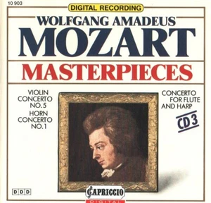 Mozart - Masterpieces (Vol. 3: Concertos For Violin, Horn, Flute, Harp) (CD1988) - Picture 1 of 2
