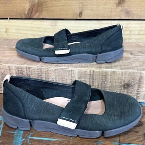 Clarks - Tri Carrie - Black Nubuck Casual Wide Fit Mary Jane Flat Shoe - UK4 - Picture 1 of 8