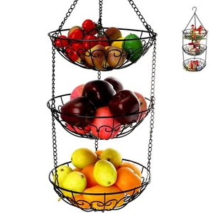 3tier Hanging Fruit Basket Heavy Duty Wire Baskets For Kitchen Rustic Hanging Ve - Picture 1 of 5