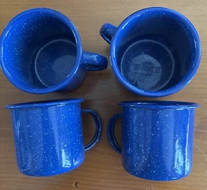 Lote de 4 tazas de camping esmaltadas azul blanco moteado puntos bebidas al aire libre - Imagen 1 de 5
