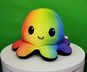 TeeTurtle Reversible Black and Rainbow Octopus 5" Plush Stuffed Animal - Picture 1 of 5