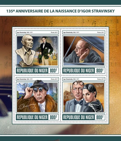 Igor Stravinsky Stamps Niger 2017 MNH Composers Music Famous People 4v M/S Cover