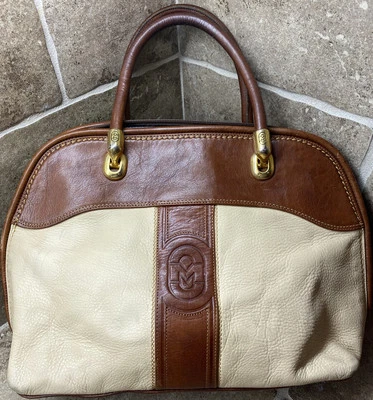 Bolsa de mão de luxo Marino Orlandi couro italiano marrom creme latão FEITA NA ITÁLIA! - Imagem 1 de 4