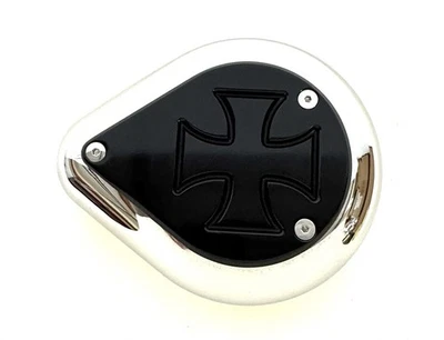 S&S CYCLE TEARDROP AIR CLEANER COVER CHROME W/ BLACK IRON CROSS HARLEY - Image 1 of 4